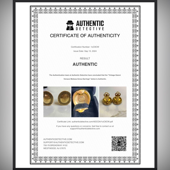 VERSACE Medusa Vintage Clip on Earrings W/COA - Picture 5 of 5